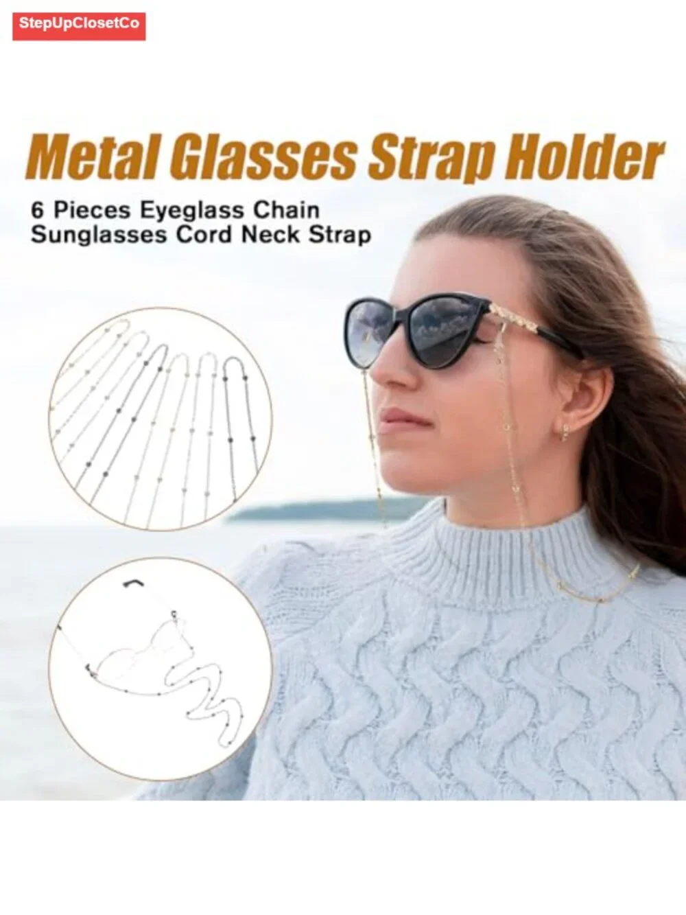 6 Pack Adjustable Eyeglass Chains for Women Sunglasses Strap Holder Necklace